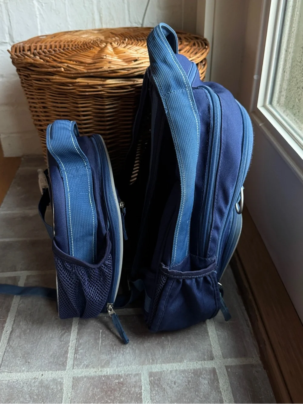 Pottery Barn Kids Navy Backpack and Lunch Bag with Truck Accent